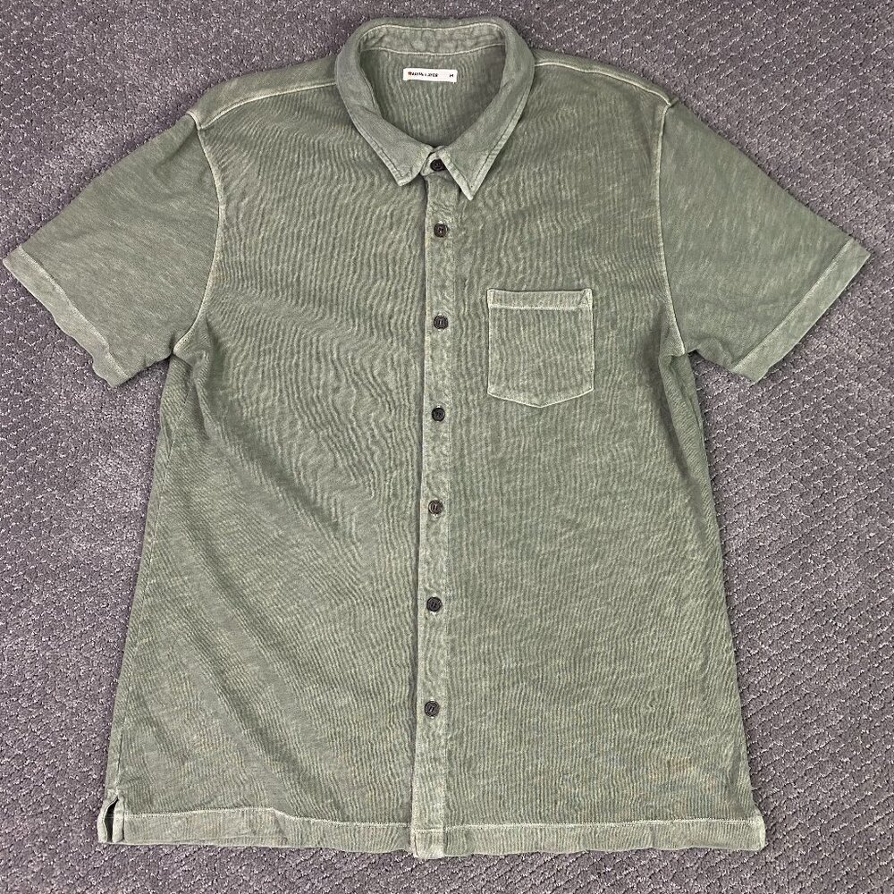 Marine Layer Vintage Heavy Slub Button Down Shirt Men's Medium Faded Green